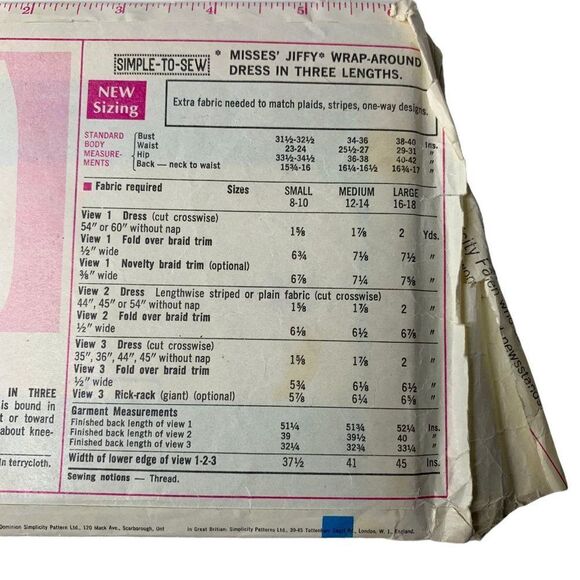 Vintage 60s Simplicity 7572 Pattern Misses 8-18 Simple Sew Wrap Dress Uncut - Picture 4 of 4